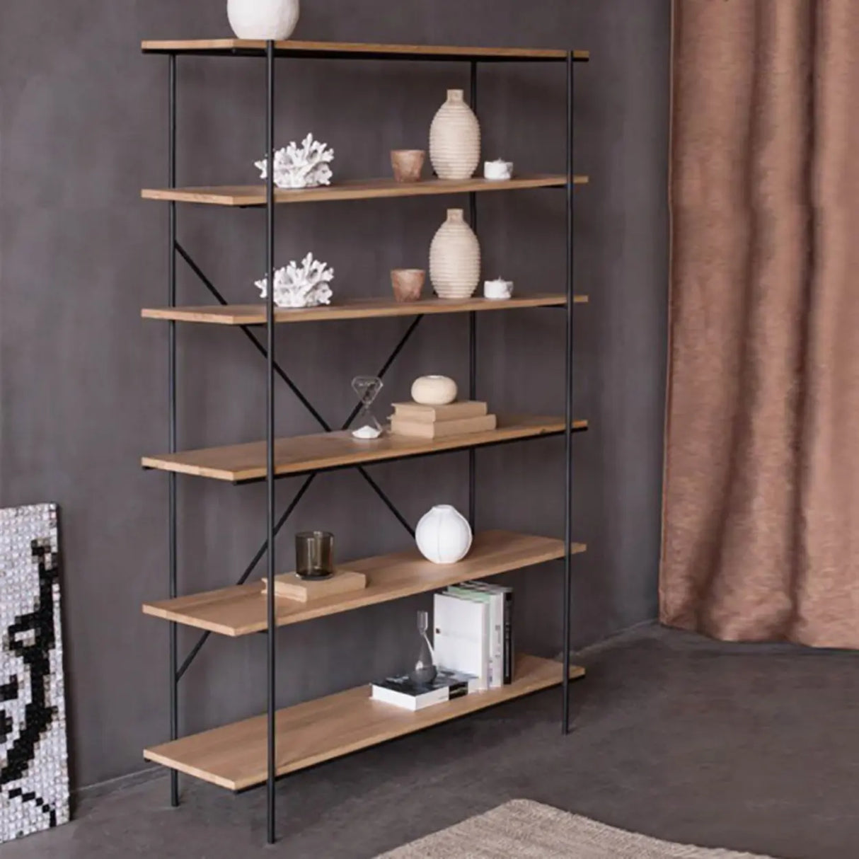 Open Back Modern Vertical Metal Frame Etagere Bookcase Image - 7