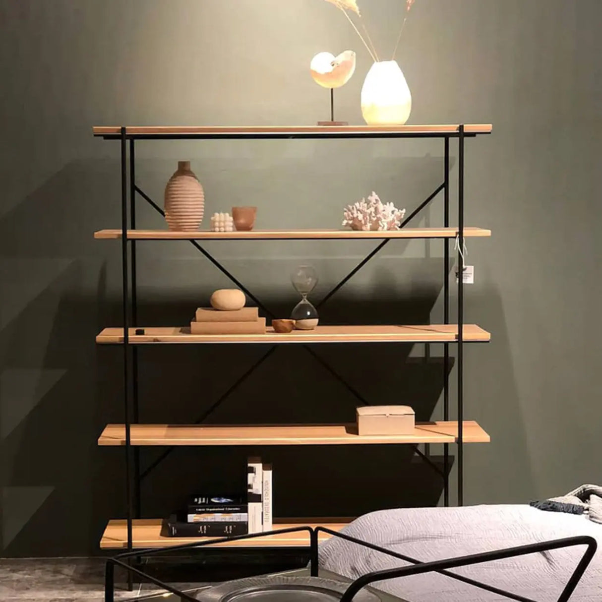 Open Back Modern Vertical Metal Frame Etagere Bookcase Image - 8