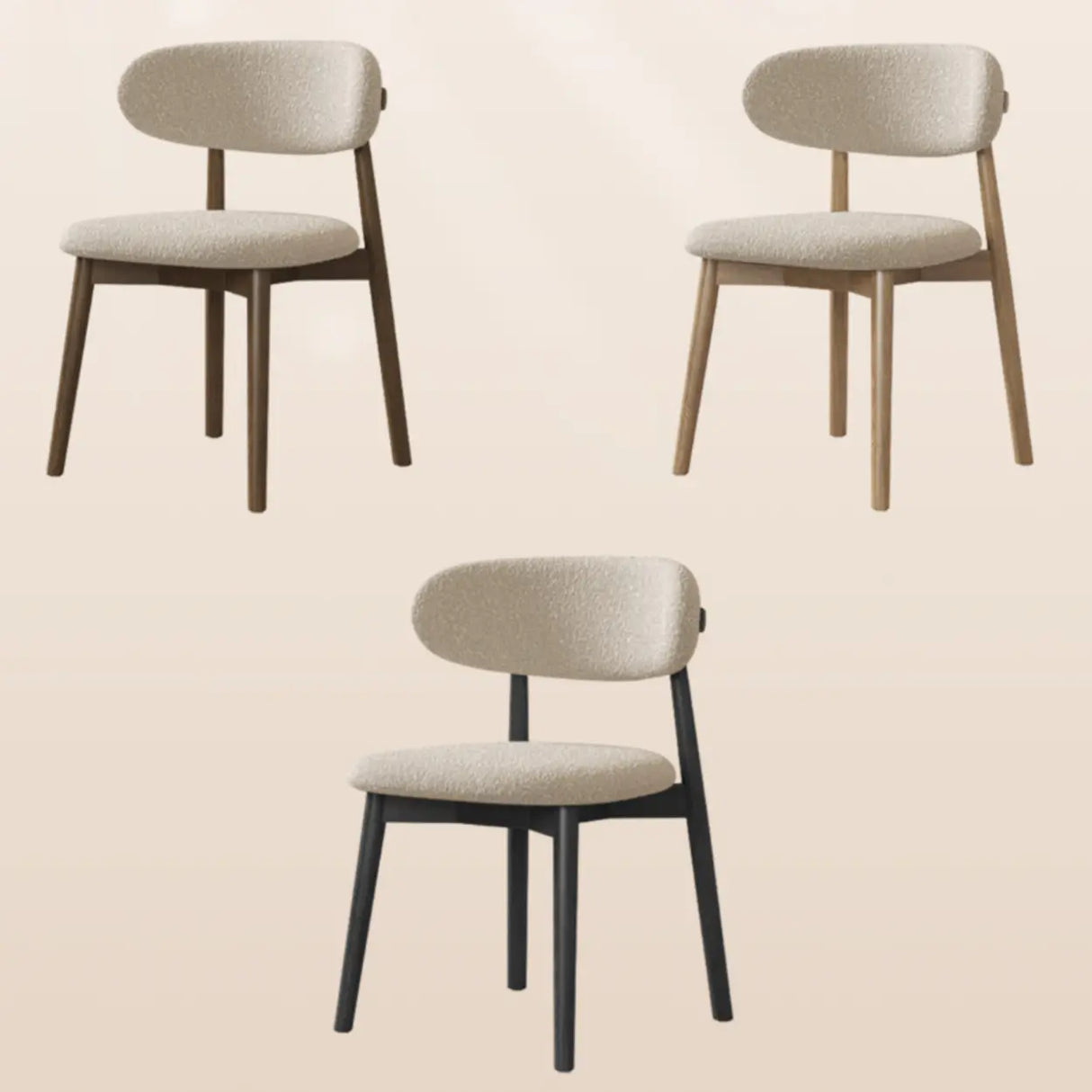 Open Back Round Padded Seating Wood Dining Chair Beige Image - 18