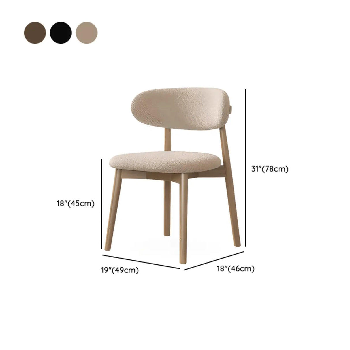 Open Back Round Padded Seating Wood Dining Chair Beige 