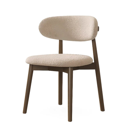 Open Back Round Padded Seating Wood Dining Chair Beige Image - 2