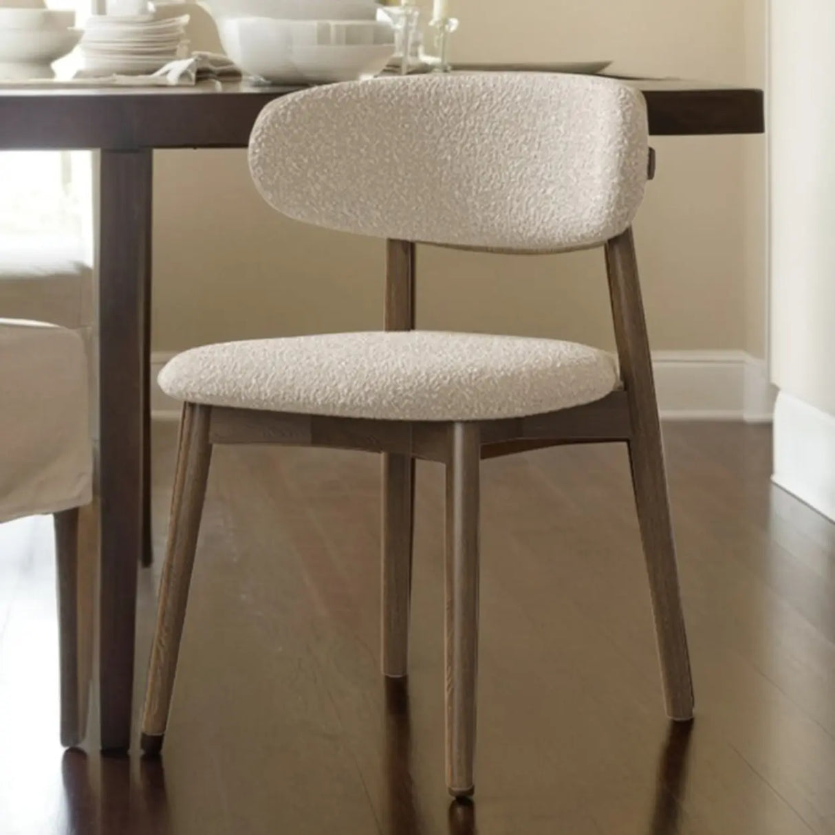 Open Back Round Padded Seating Wood Dining Chair Beige Image - 8