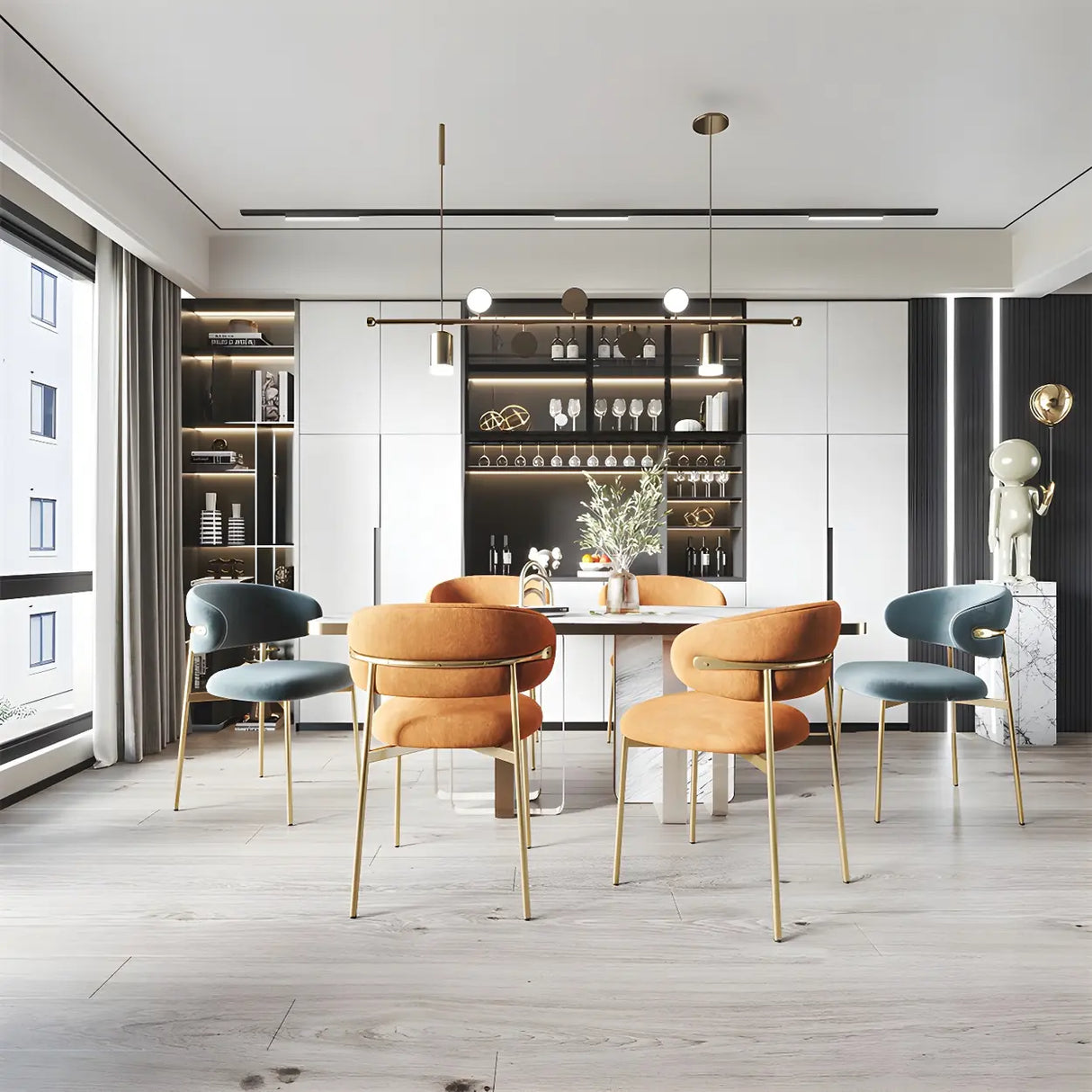 Open Back Velour Dining Side Chair with Metal Legs Image - 8
