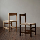 Open Braided Rope Seat Rectangle Wood Dining Chair Image - 1