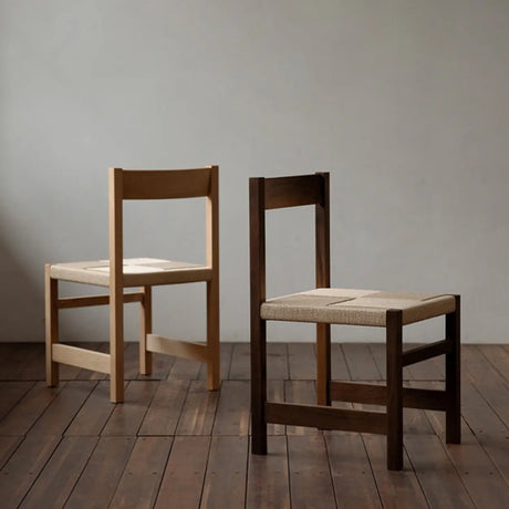 Open Braided Rope Seat Rectangle Wood Dining Chair Image - 1