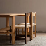 Open Braided Rope Seat Rectangle Wood Dining Chair Image - 2