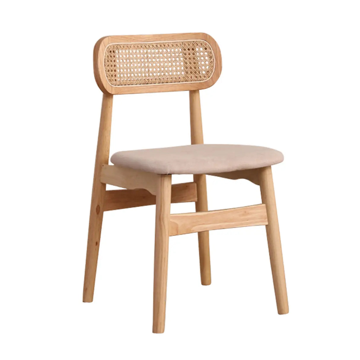 Open Cane Back Faux Leather Seating Wood Dining Chairs Image - 12