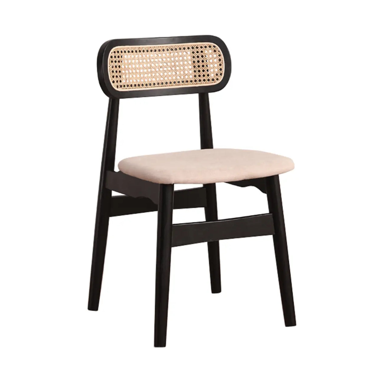 Open Cane Back Faux Leather Seating Wood Dining Chairs Image - 14