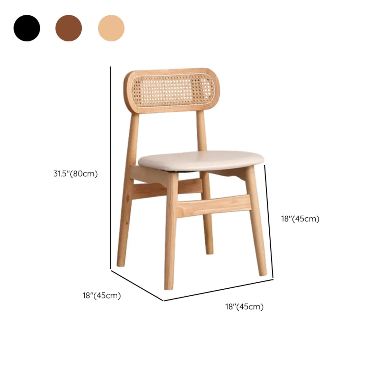 Open Cane Back Faux Leather Seating Wood Dining Chairs 