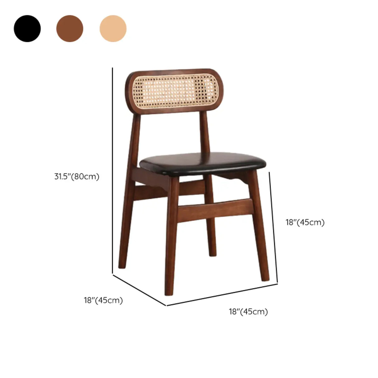 Open Cane Back Faux Leather Seating Wood Dining Chairs Image - 16