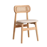Open Cane Back Faux Leather Seating Wood Dining Chairs Image - 2