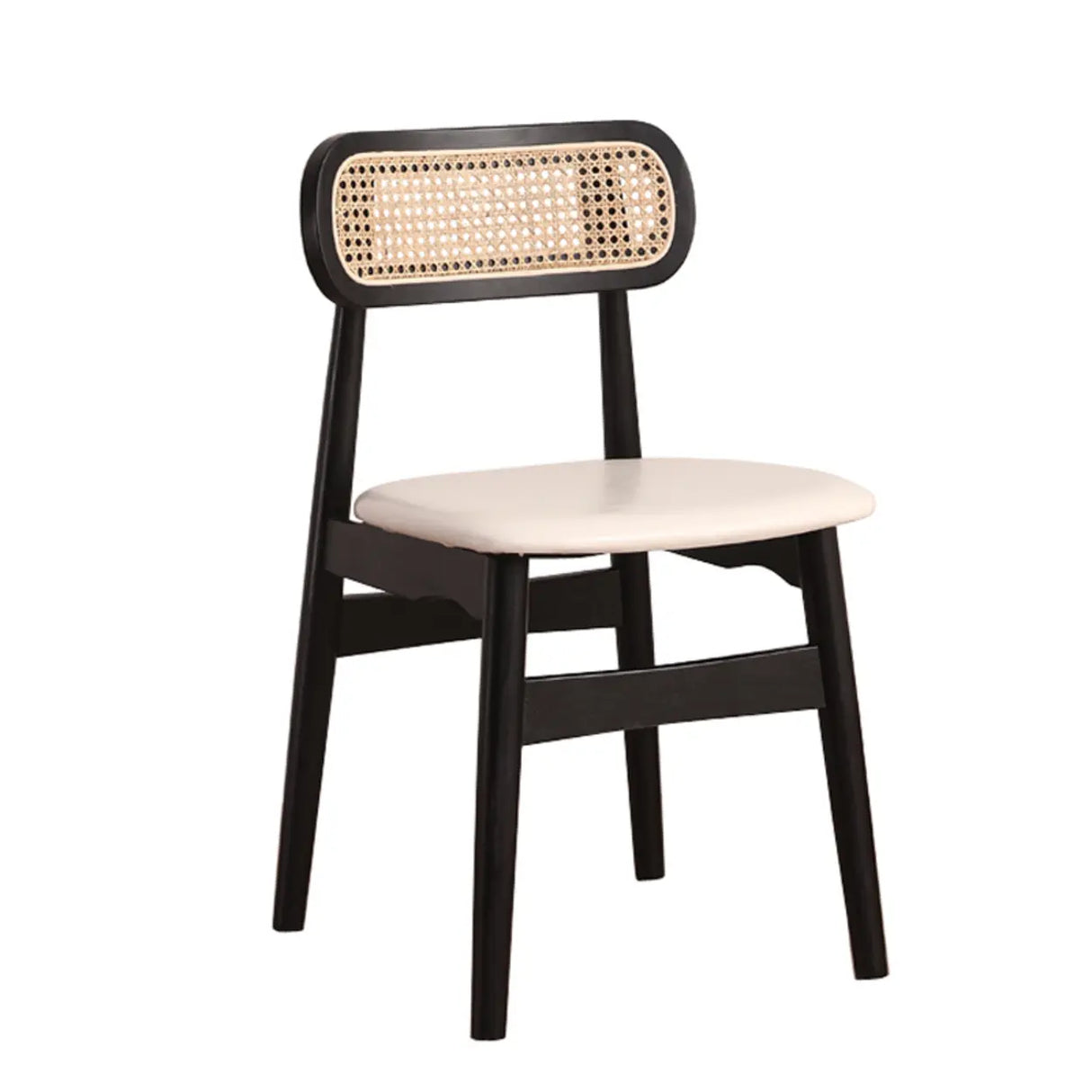 Open Cane Back Faux Leather Seating Wood Dining Chairs Image - 5