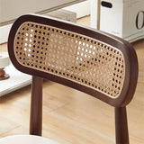 Open Cane Back Faux Leather Seating Wood Dining Chairs Image - 6