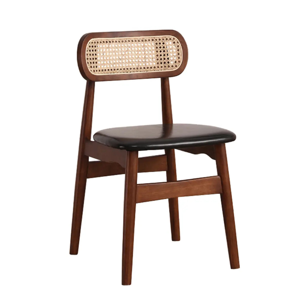 Open Cane Back Faux Leather Seating Wood Dining Chairs Image - 9