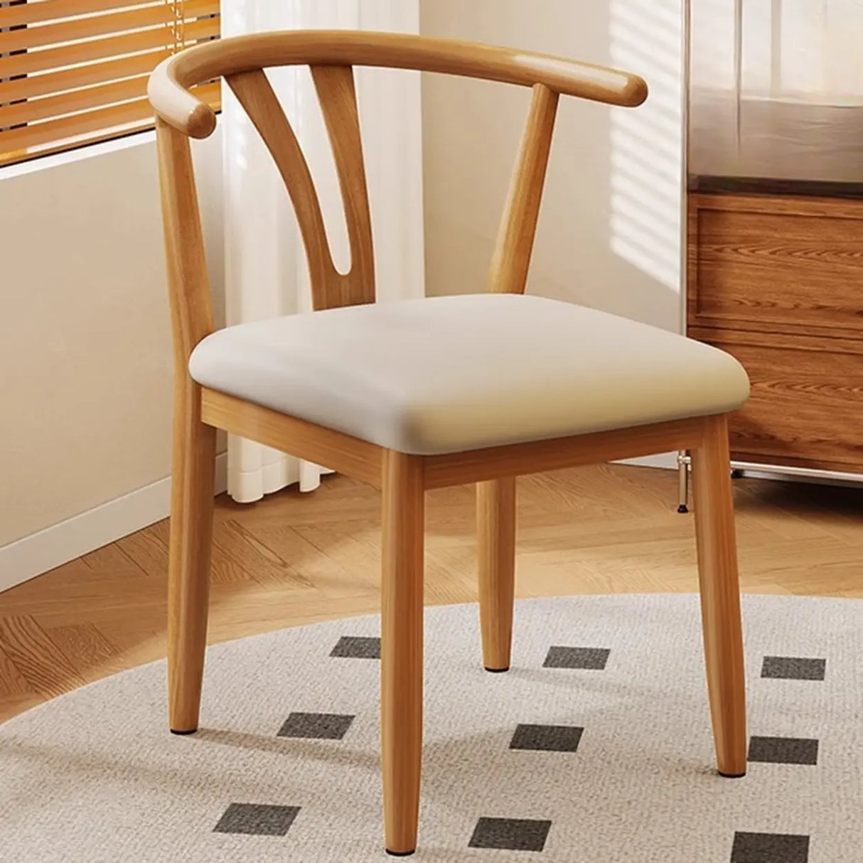 Open Curved Back Cotton Upholstery Side Dining Chair Image - 14