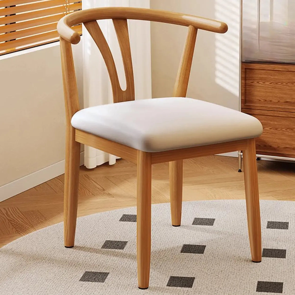 Open Curved Back Cotton Upholstery Side Dining Chair Image - 17