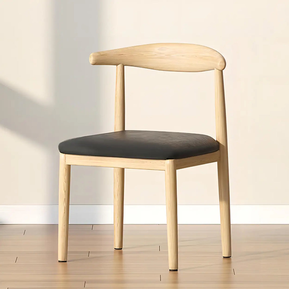 Open Curved Back Cotton Upholstery Side Dining Chair Image - 4