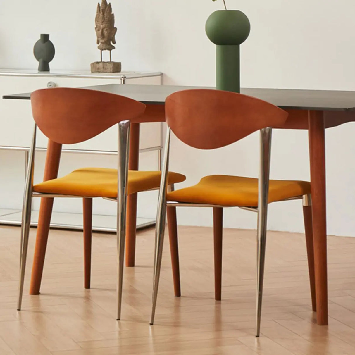 Open Curved Back Upholstered Wood Dining Chair Cherry Image - 1