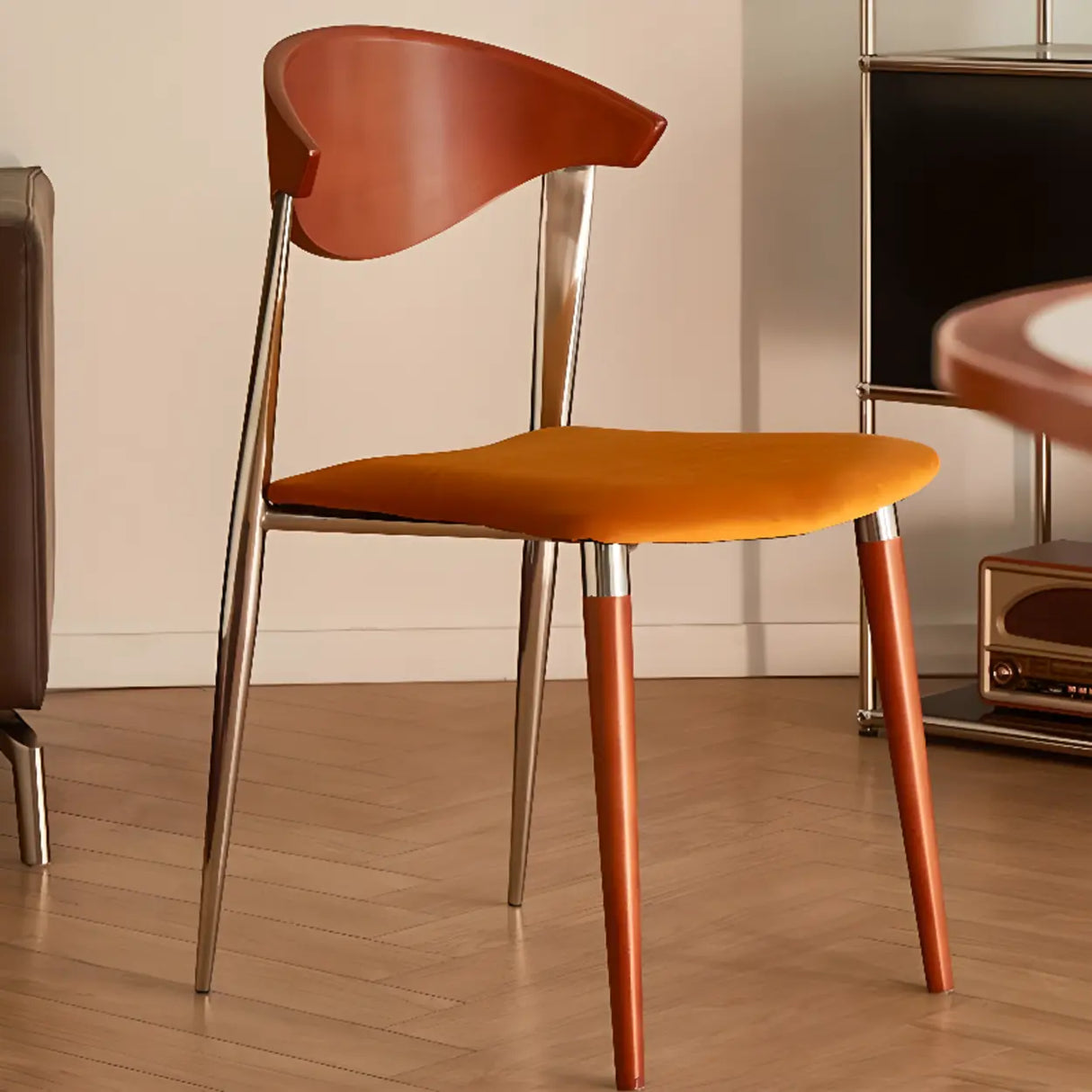 Open Curved Back Upholstered Wood Dining Chair Cherry Image - 6