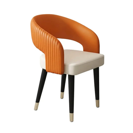 Orange Open Curved Ribbed Back Faux Leather Dining Chairs Image - 2