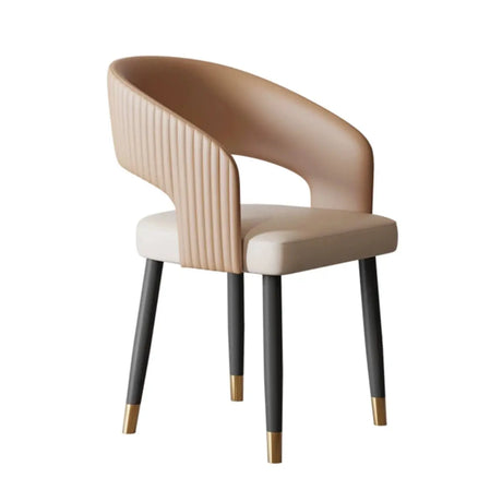 Open Curved Ribbed Back Faux Leather Dining Chairs Image - 2