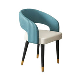 Open Curved Ribbed Back Faux Leather Dining Chairs Image - 5