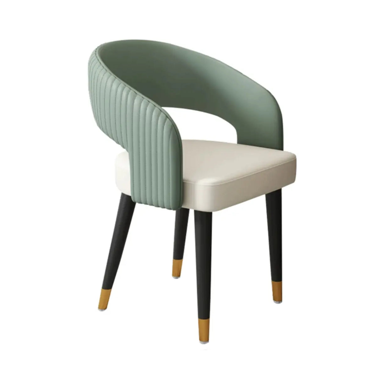 Open Curved Ribbed Back Faux Leather Dining Chairs Image - 9