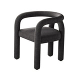 Open Curved Slat Back Upholstered Arm Dining Chair Image - 12