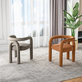 Open Curved Slat Back Upholstered Arm Dining Chair Image - 4