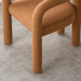 Open Curved Slat Back Upholstered Arm Dining Chair Image - 8