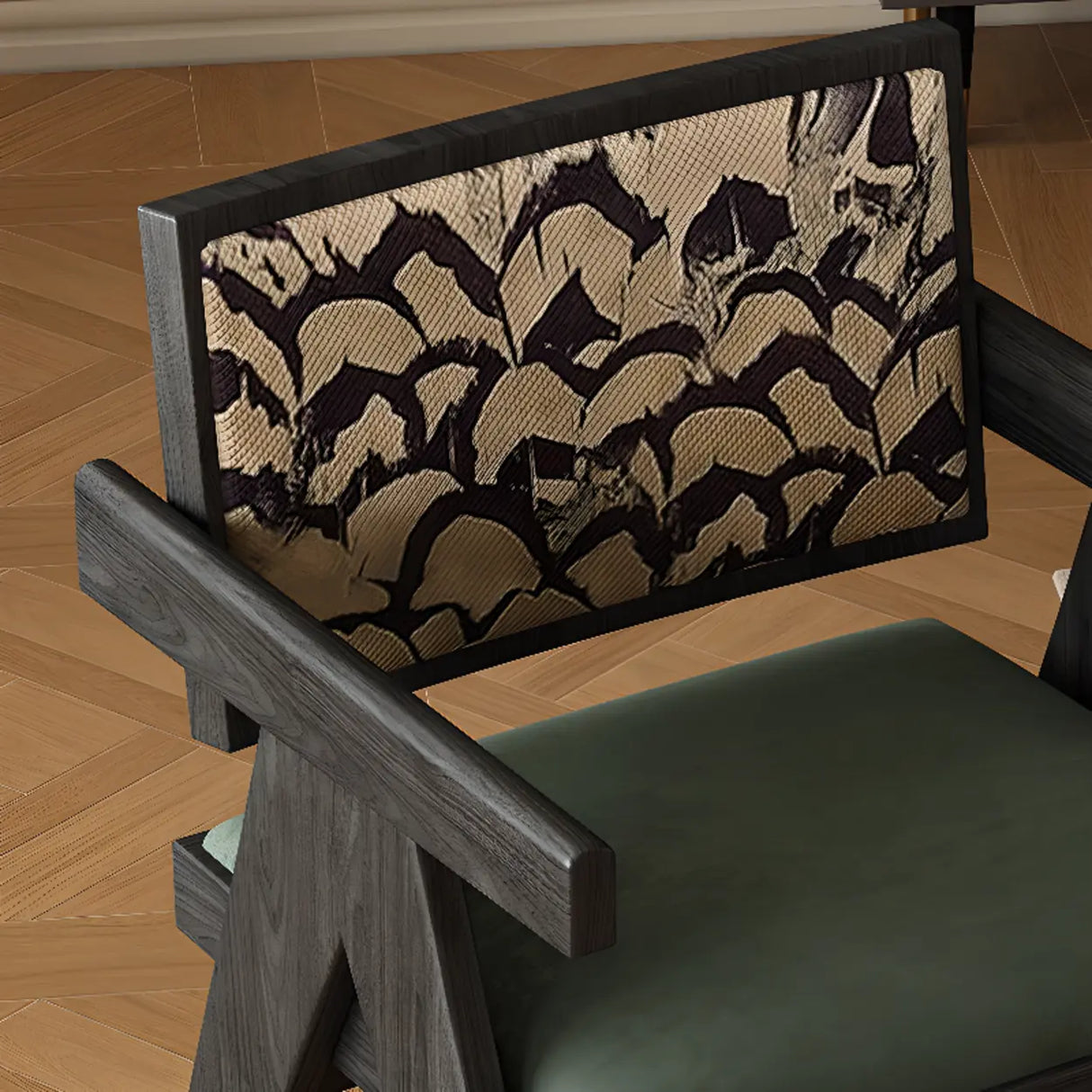 Open Pattern Back Cotton Arm Dining Chair Olive Green Image - 17
