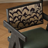 Open Pattern Back Cotton Arm Dining Chair Olive Green Image - 17
