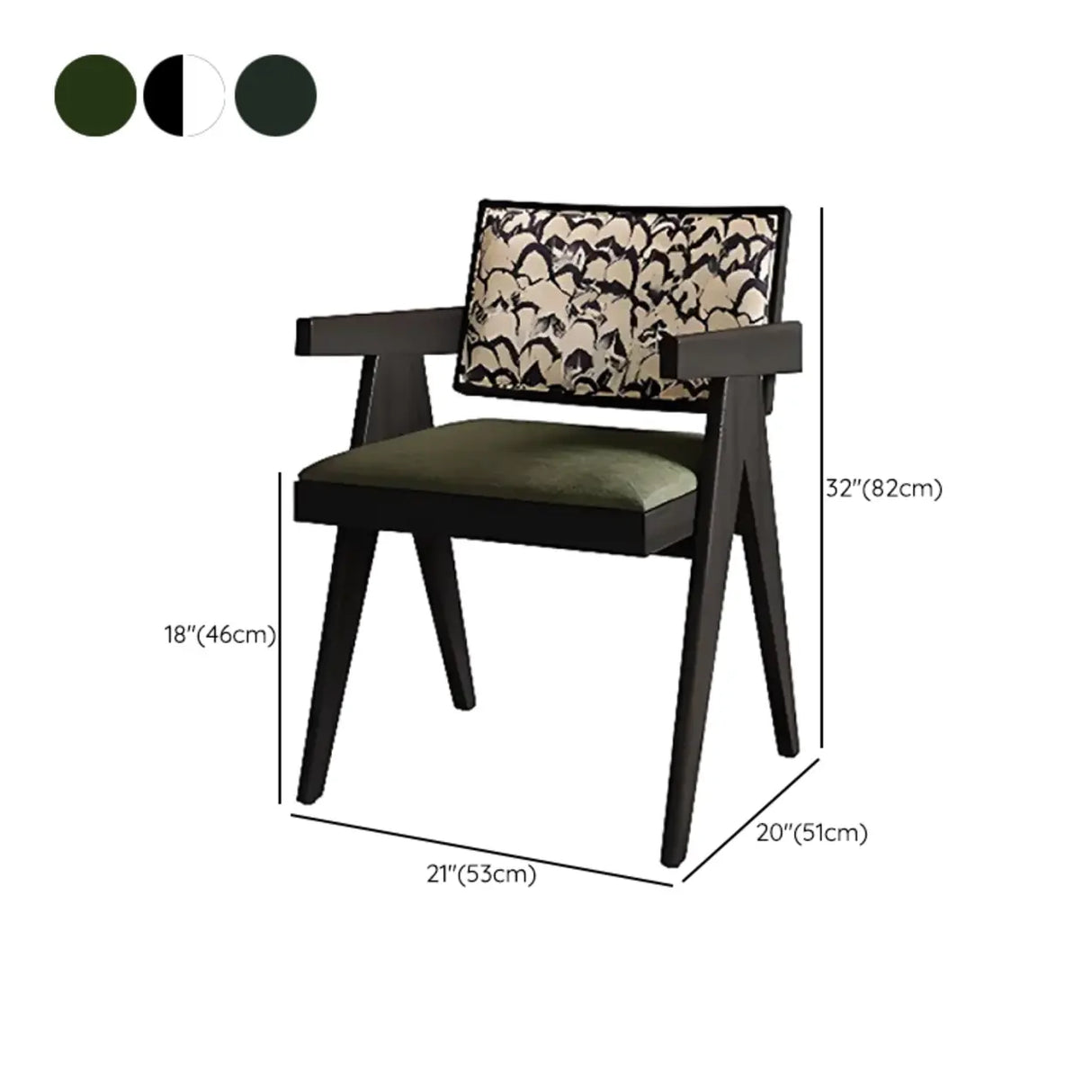 Open Pattern Back Cotton Arm Dining Chair Olive Green 