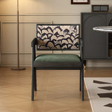 Open Pattern Back Cotton Arm Dining Chair Olive Green Image - 3