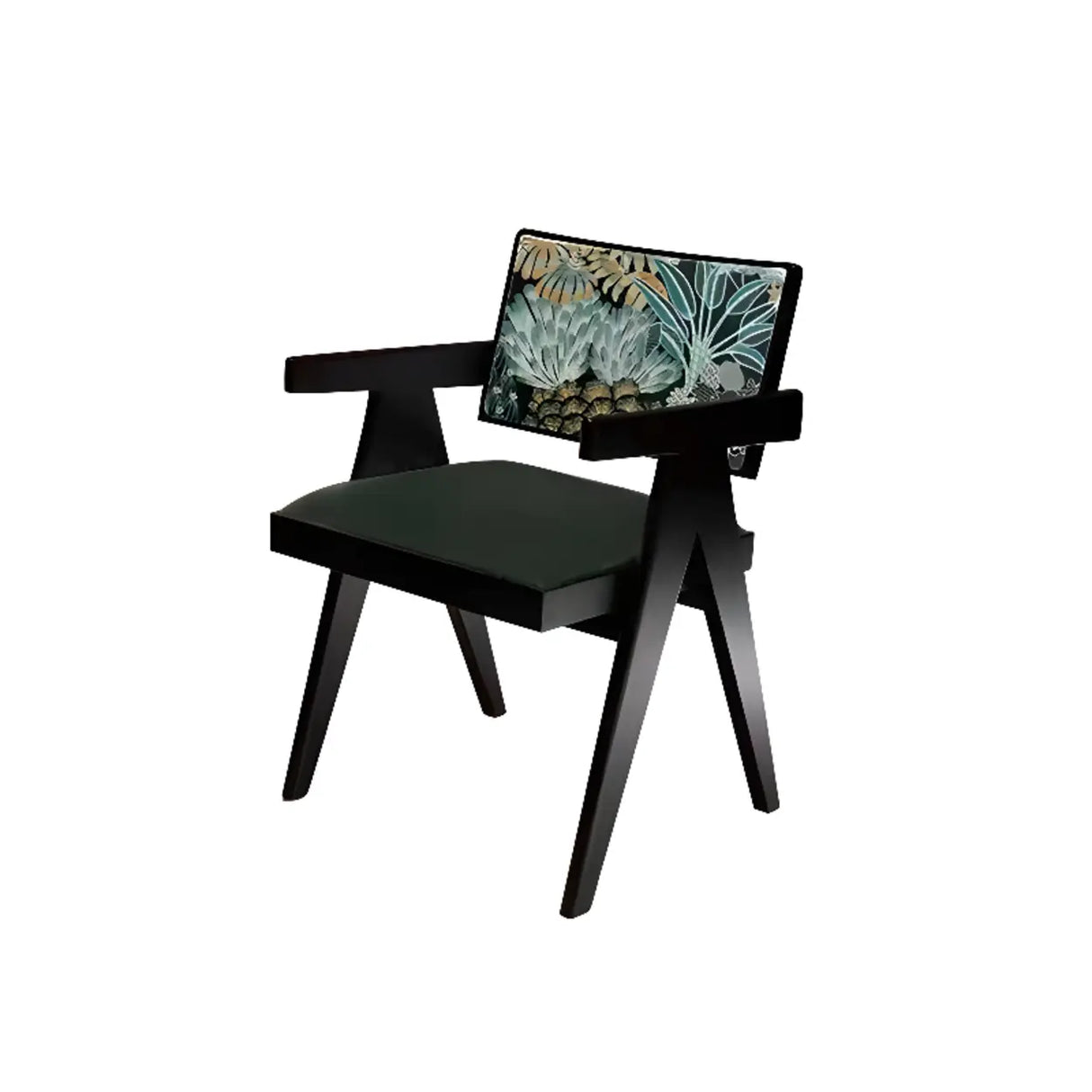 Open Pattern Back Cotton Arm Dining Chair Olive Green Image - 4