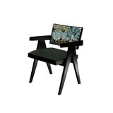 Open Pattern Back Cotton Arm Dining Chair Olive Green Image - 4