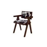 Open Pattern Back Cotton Arm Dining Chair Olive Green Image - 9