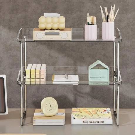 Open Simple Two-Tier Metal Glass Storage Bookshelf Image - 2