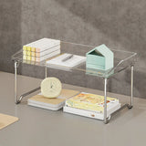 Open Simple Two-Tier Metal Glass Storage Bookshelf Image - 3
