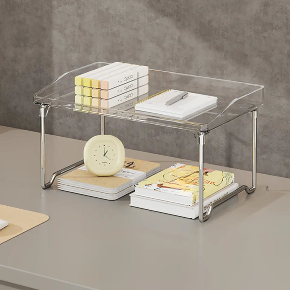 Open Simple Two-Tier Metal Glass Storage Bookshelf Image - 4