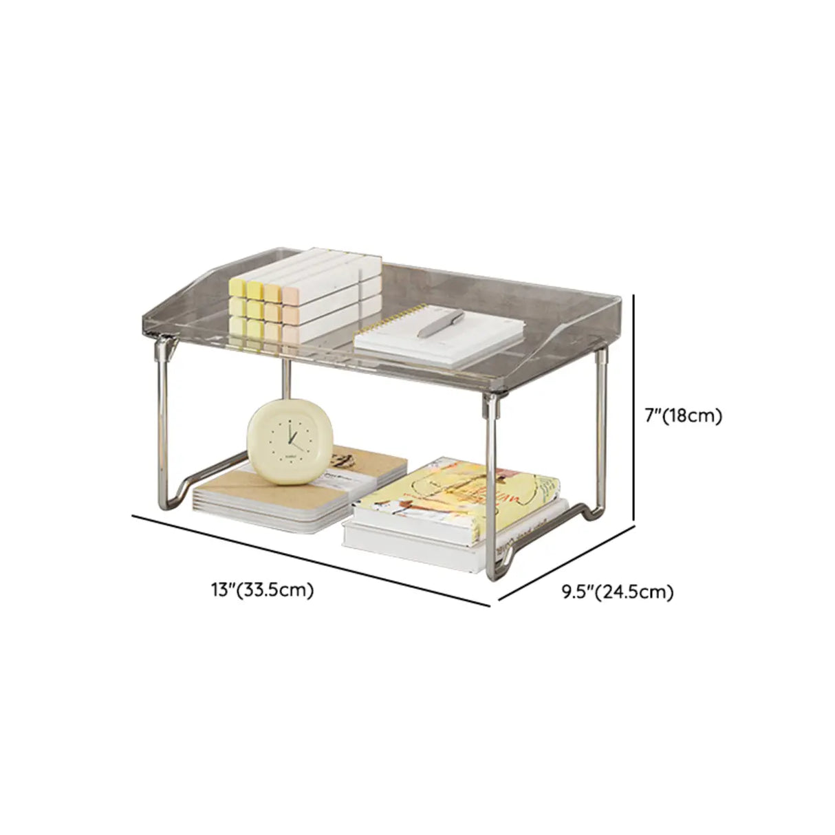 Open Simple Two-Tier Metal Glass Storage Bookshelf 