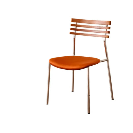 Open Slat Back Fabric Cushion Metal Dining Chair Green Image - 2