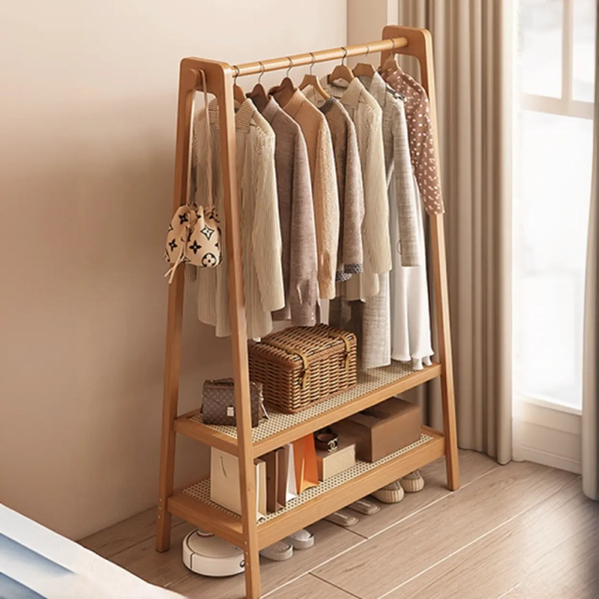 Open Storage A-Frame Bamboo Hooks Coat Rack with Shelves – Homebaa