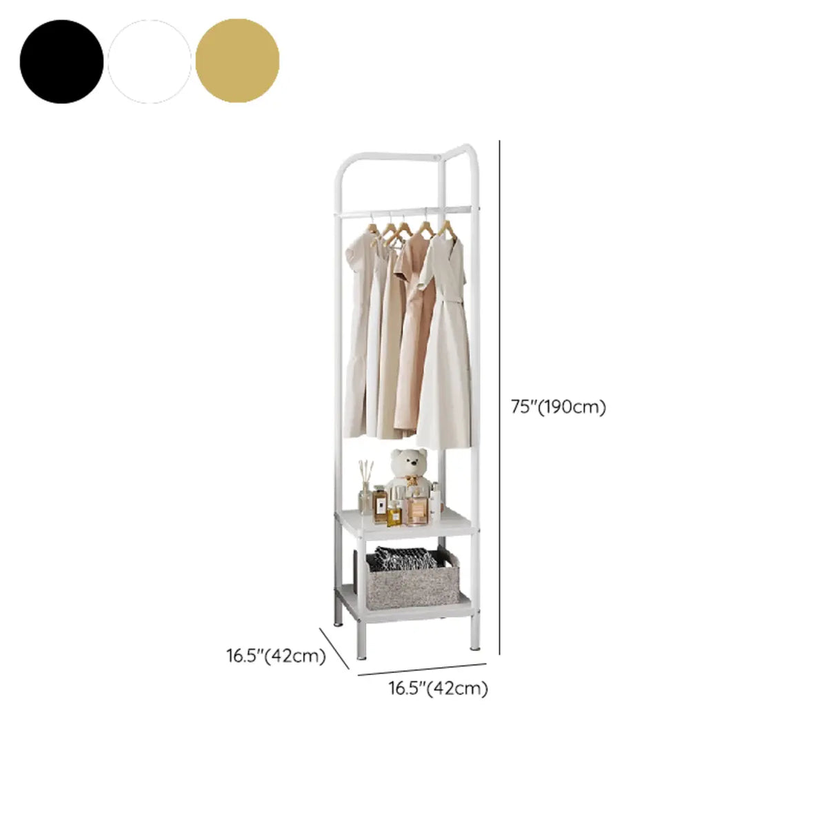 Open Storage Bedside Metal Hall Tree with Shelves 