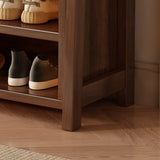 Open Storage Brown Shelves Wood Coat Rack with Drawers Image - 11