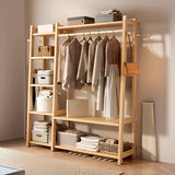 Open Storage Brown Shelves Wood Coat Rack with Drawers Image - 4
