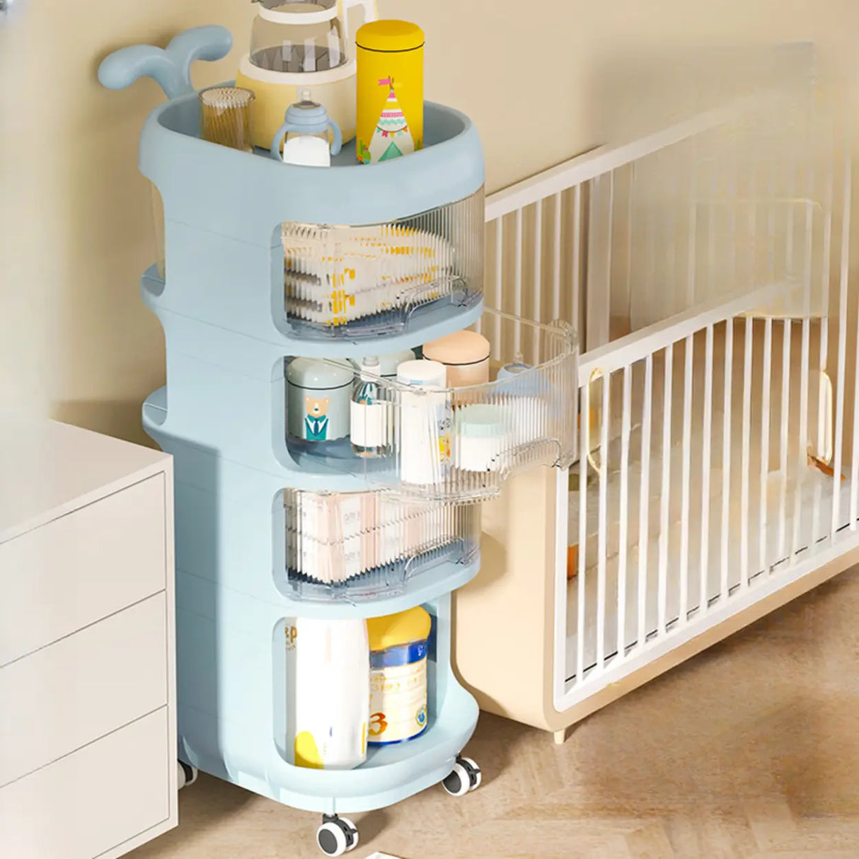 Open Storage Tall Height Kids Nightstand with Shelves Image - 13