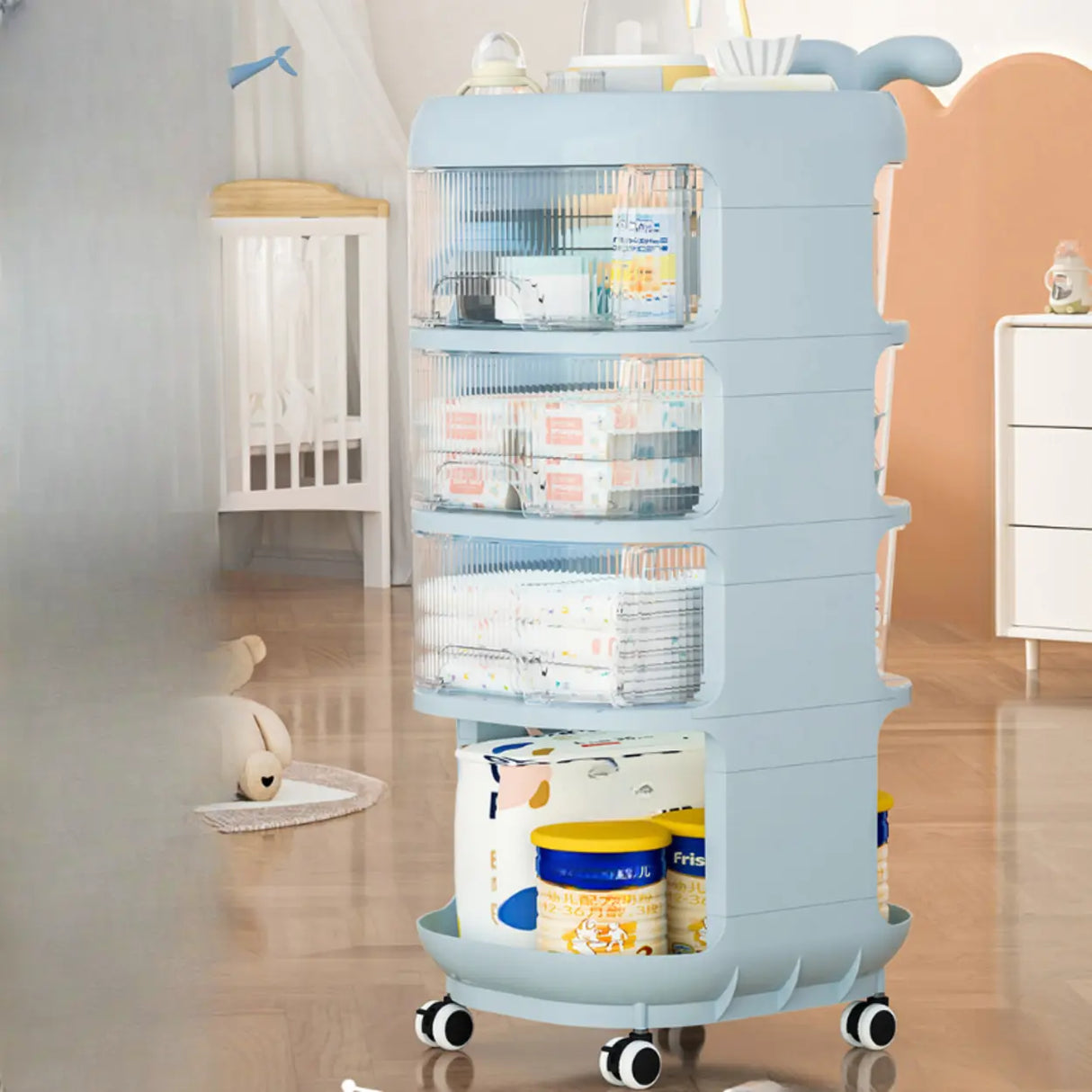 Open Storage Tall Height Kids Nightstand with Shelves Image - 2
