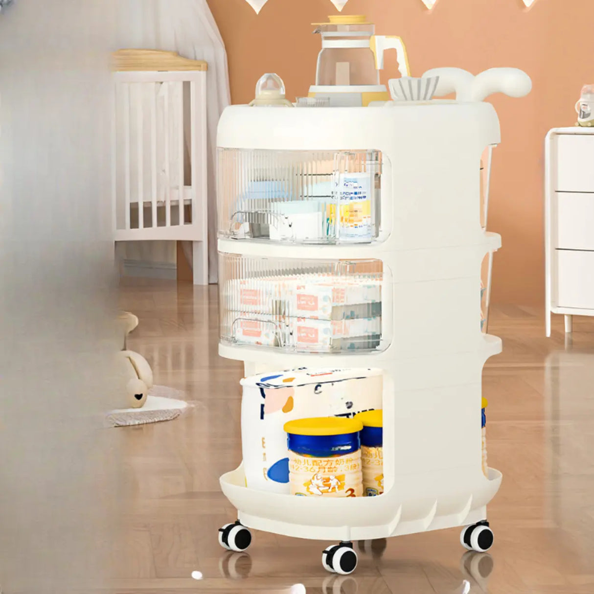Open Storage Tall Height Kids Nightstand with Shelves Image - 3