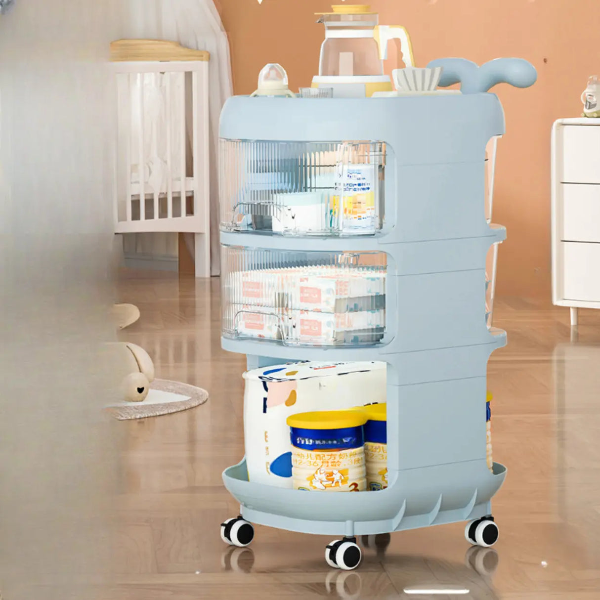 Open Storage Tall Height Kids Nightstand with Shelves Image - 5